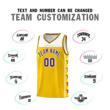 Custom Gold Purple Color Block Sets Sports Uniform Basketball Jersey