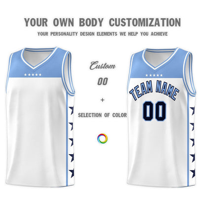 Custom White Light Blue Color Block Sets Sports Uniform Basketball Jersey