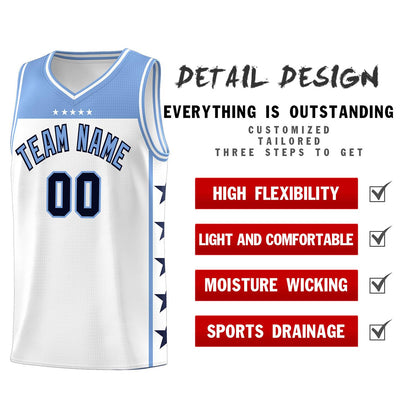 Custom White Light Blue Color Block Sets Sports Uniform Basketball Jersey