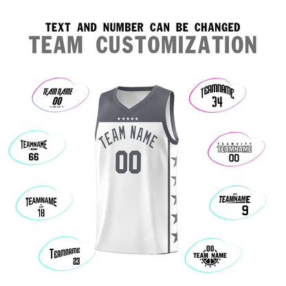 Custom White Dark Gray Color Block Sets Sports Uniform Basketball Jersey