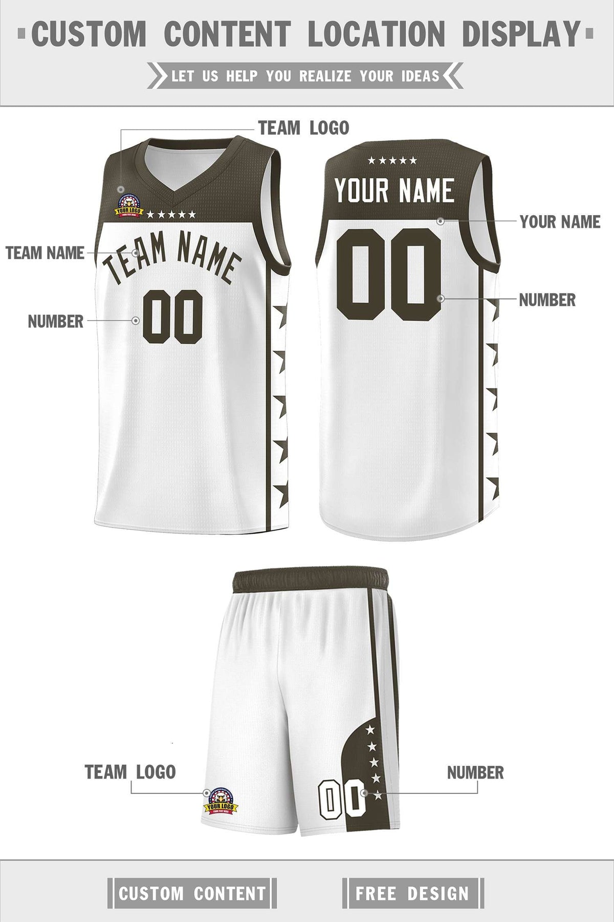 Custom White Olive Color Block Sets Sports Uniform Basketball Jersey