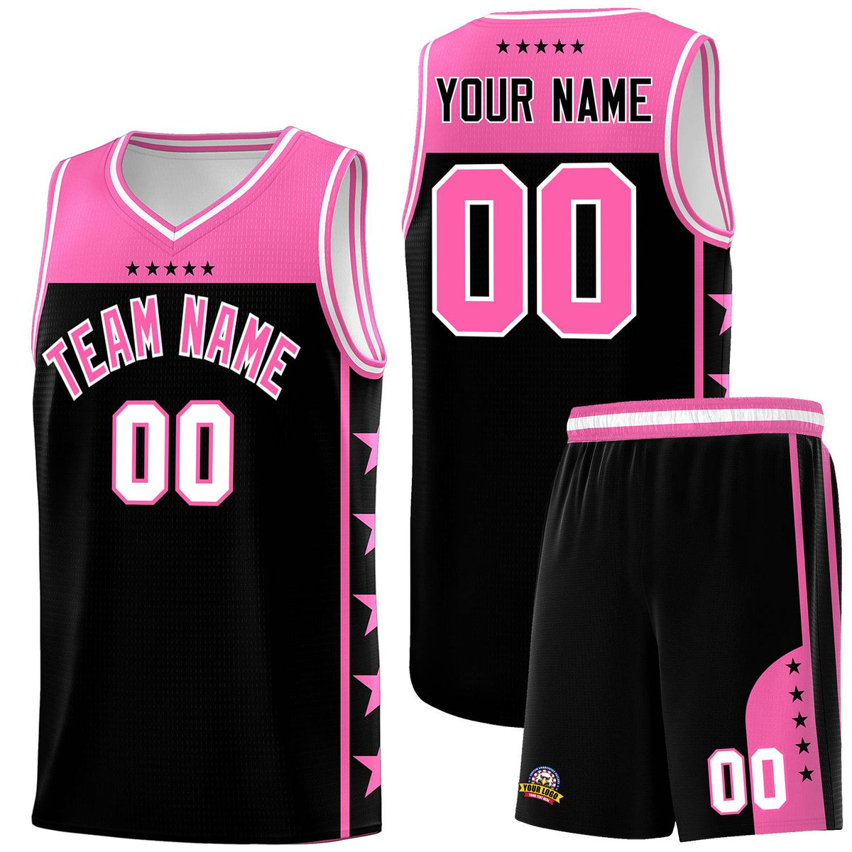 Custom Black Pink Color Block Sets Sports Uniform Basketball Jersey