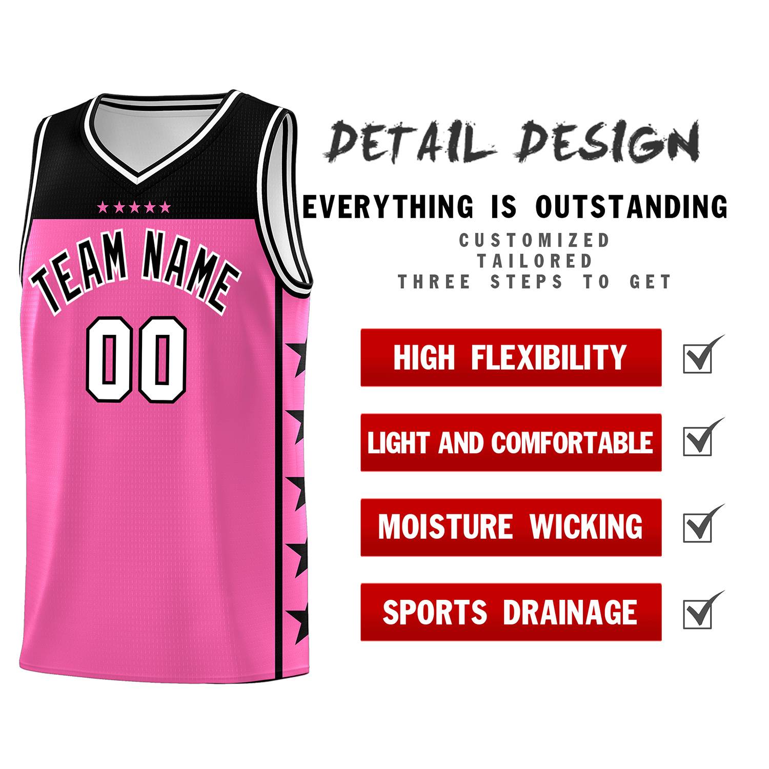 Custom Pink Black Color Block Sets Sports Uniform Basketball Jersey