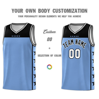 Custom Light Blue Black Color Block Sets Sports Uniform Basketball Jersey