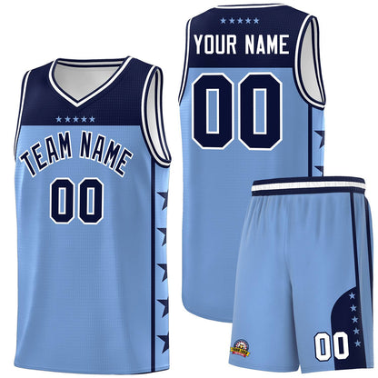 Custom Light Blue Navy Color Block Sets Sports Uniform Basketball Jersey