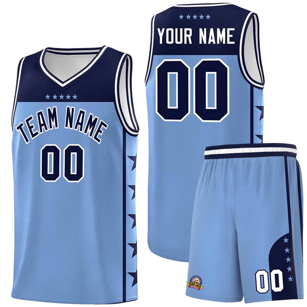 Custom Light Blue Navy Color Block Sets Sports Uniform Basketball Jersey