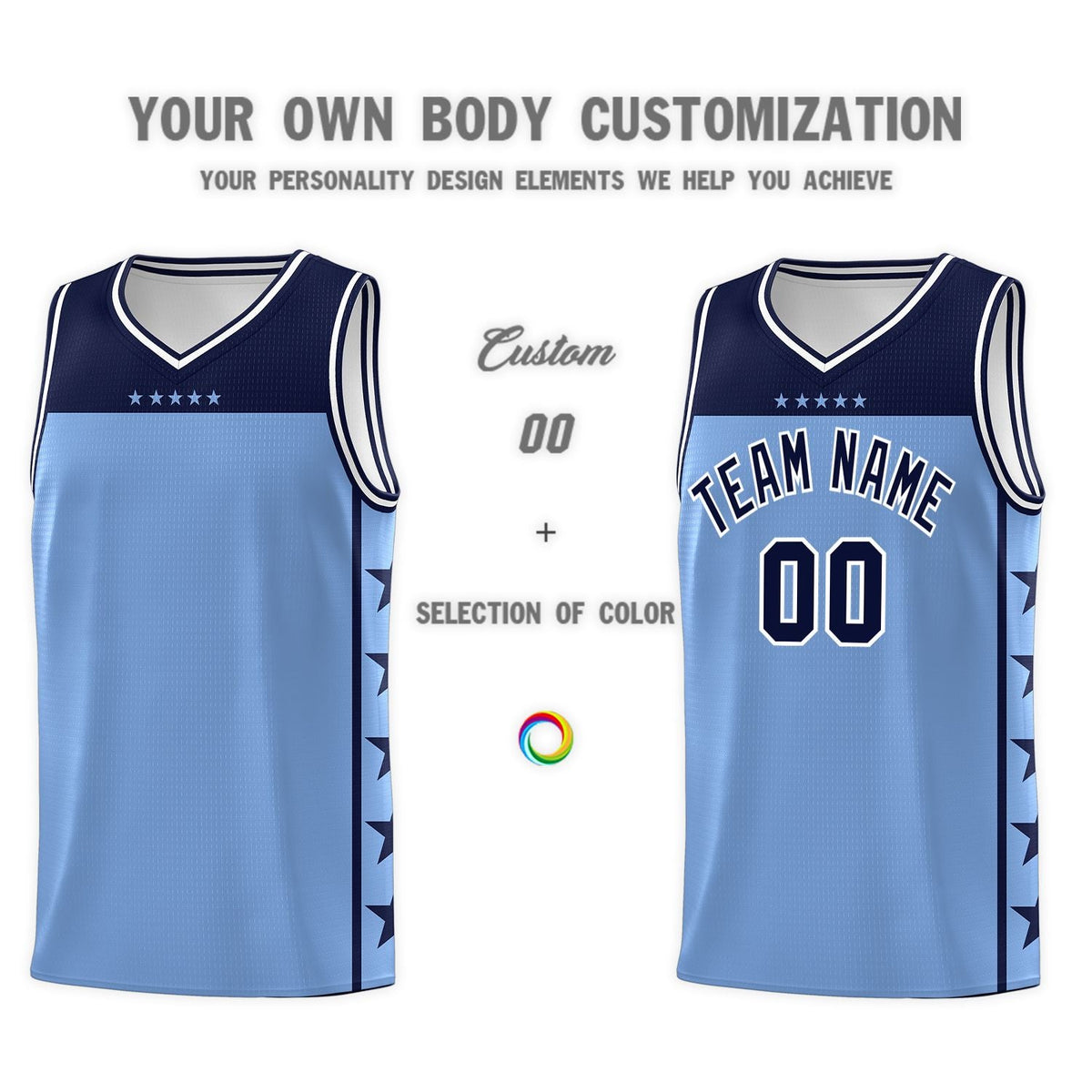 Custom Light Blue Navy Color Block Sets Sports Uniform Basketball Jersey