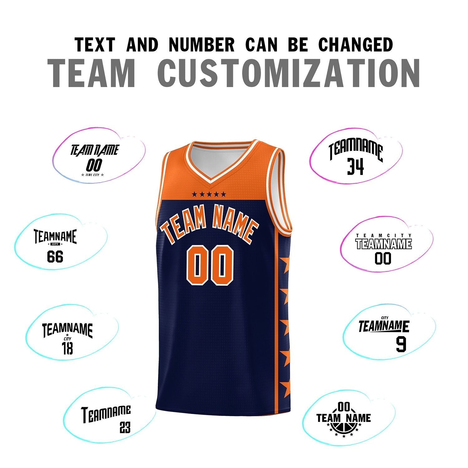 Custom Navy Orange Color Block Sets Sports Uniform Basketball Jersey