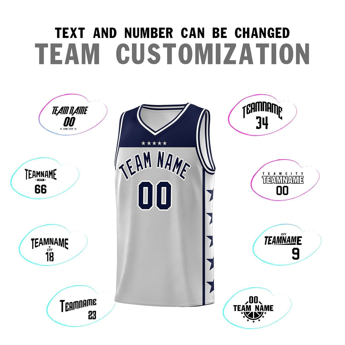 Custom Gray Navy Color Block Sets Sports Uniform Basketball Jersey