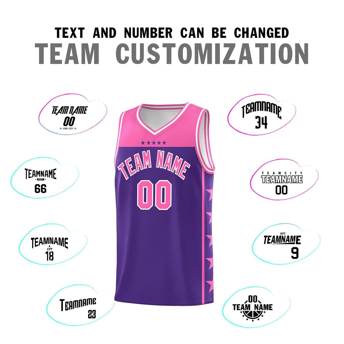 Custom Purple Pink Color Block Sets Sports Uniform Basketball Jersey