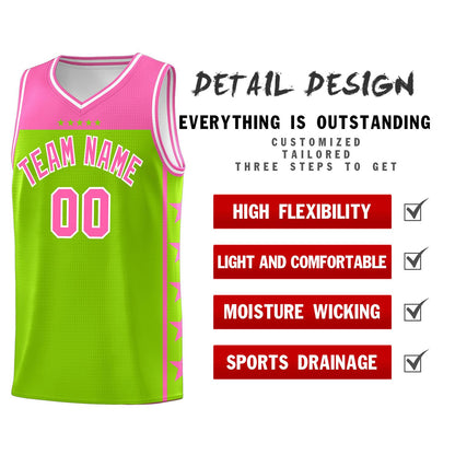 Custom Neon Green Pink Color Block Sets Sports Uniform Basketball Jersey