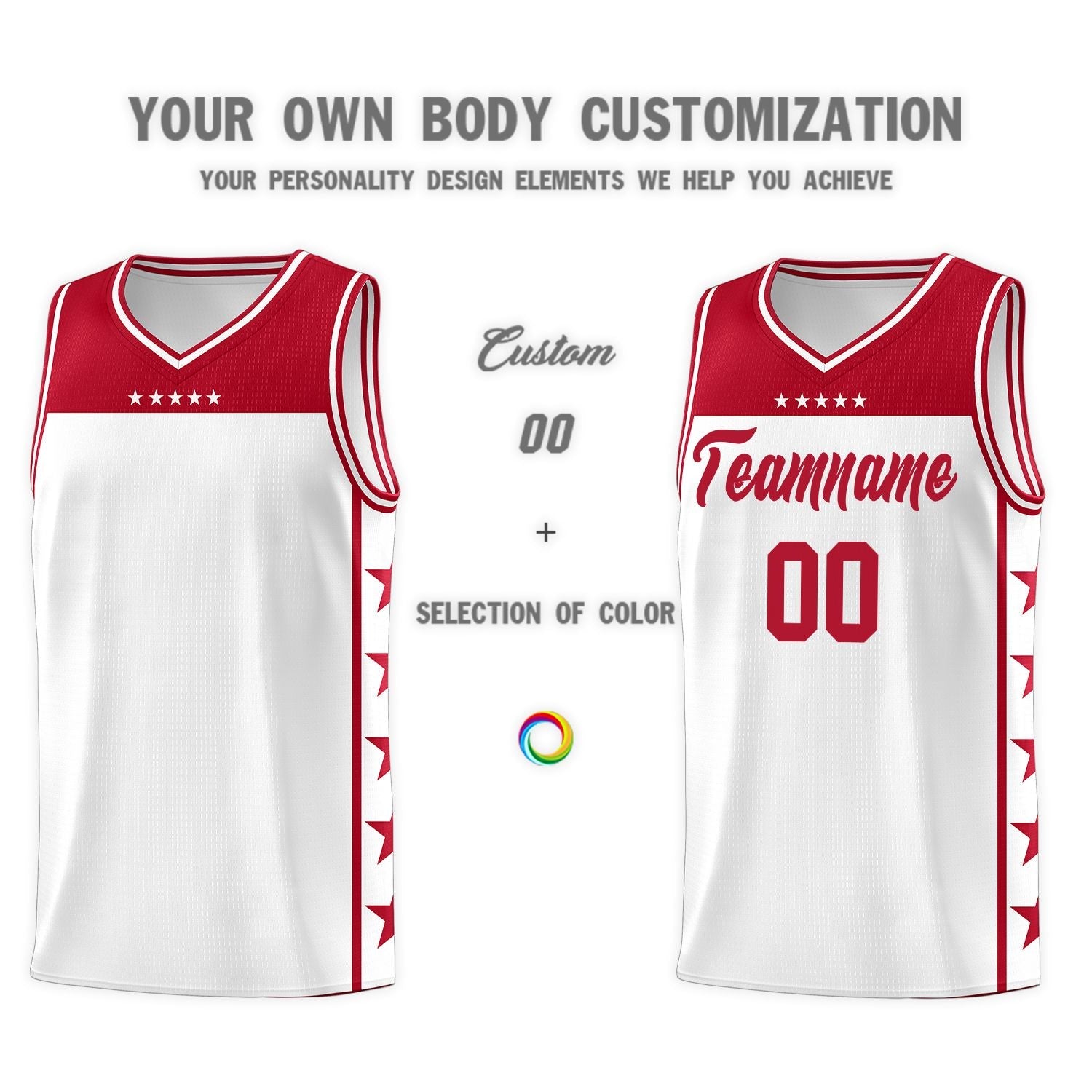 Custom White Red Color Block Sets Sports Uniform Basketball Jersey