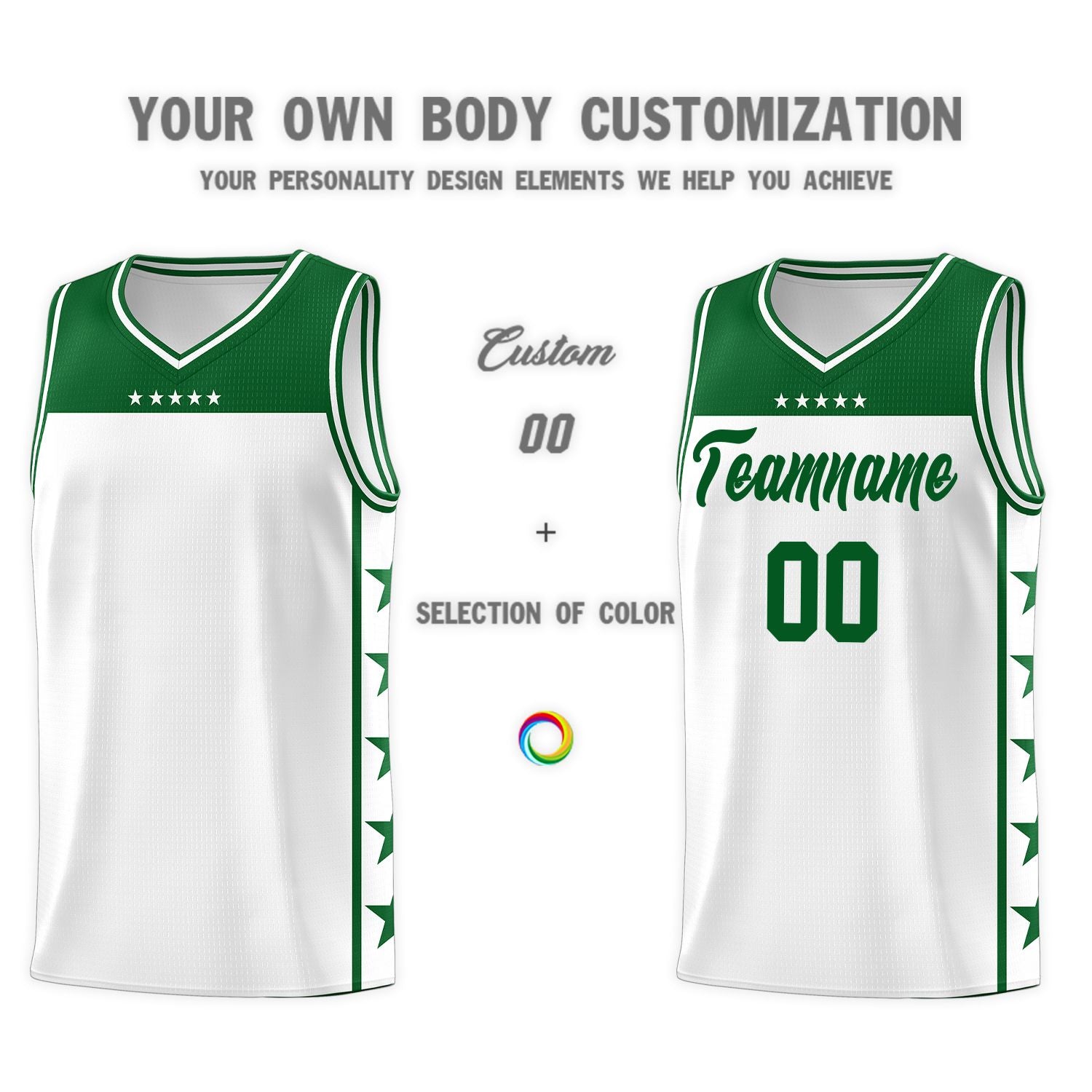 Custom White Kelly Green Color Block Sets Sports Uniform Basketball Jersey