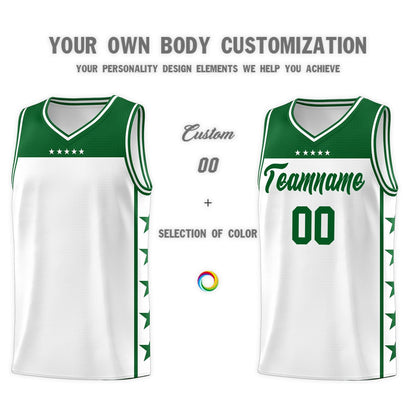 Custom White Kelly Green Color Block Sets Sports Uniform Basketball Jersey