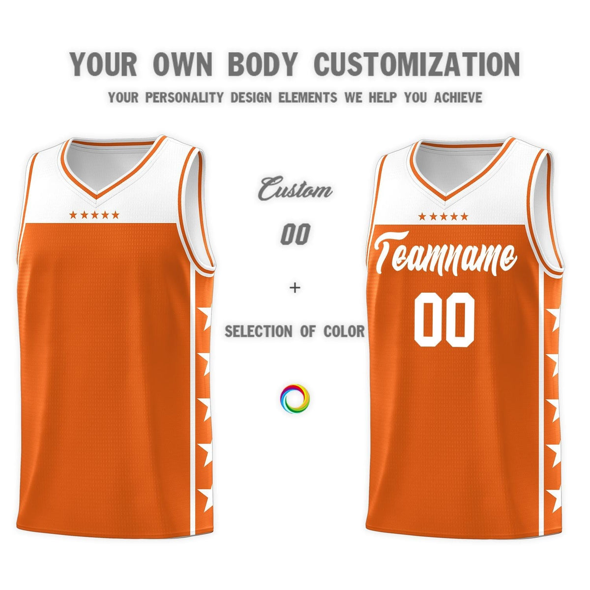 Custom Orange White Color Block Sets Sports Uniform Basketball Jersey