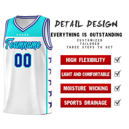 Custom White Sky Blue Color Block Sets Sports Uniform Basketball Jersey