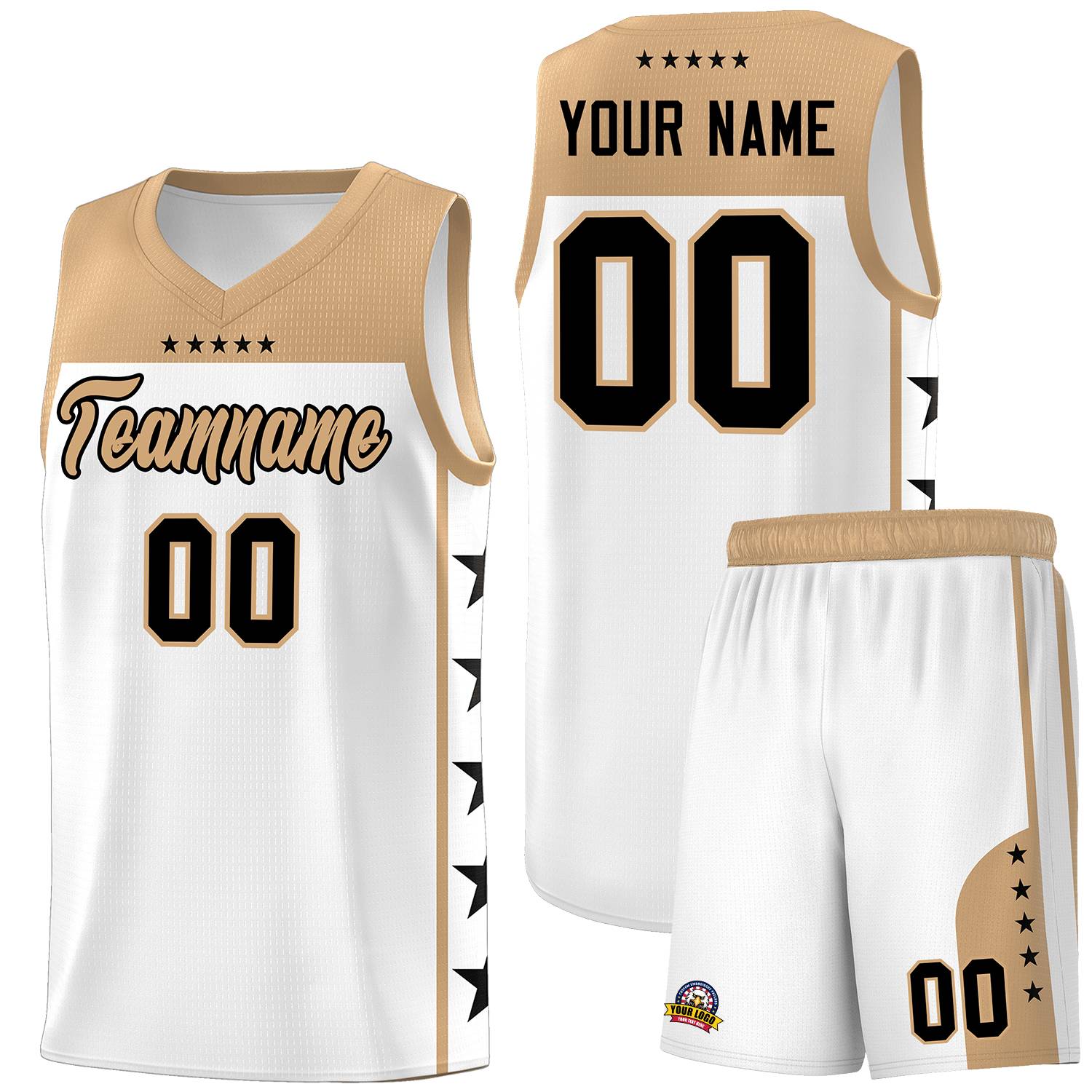 Custom White Old Gold Color Block Sets Sports Uniform Basketball Jersey