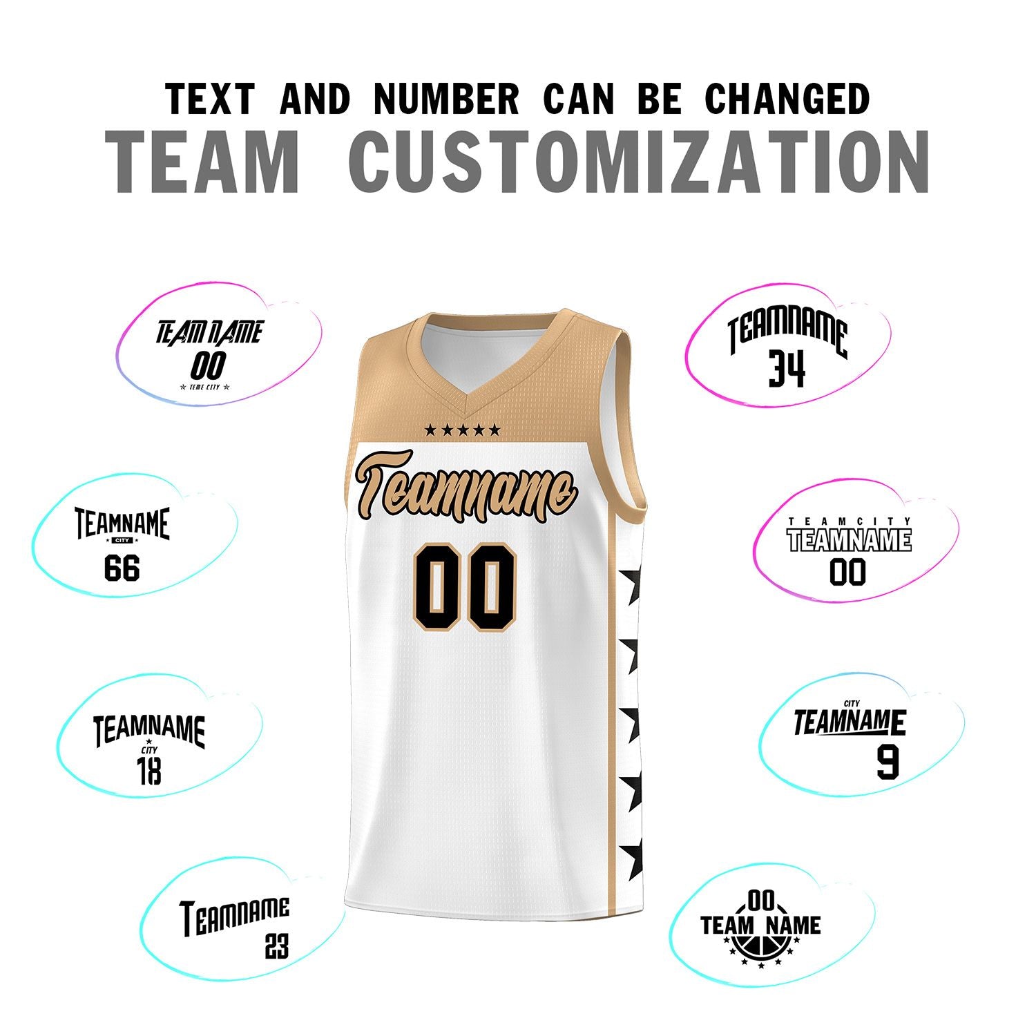 Custom White Old Gold Color Block Sets Sports Uniform Basketball Jersey