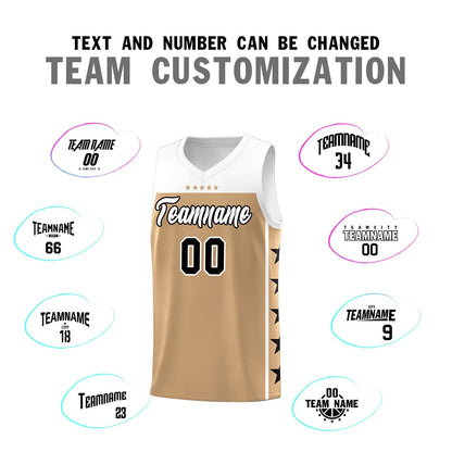 Custom Old Gold White Color Block Sets Sports Uniform Basketball Jersey