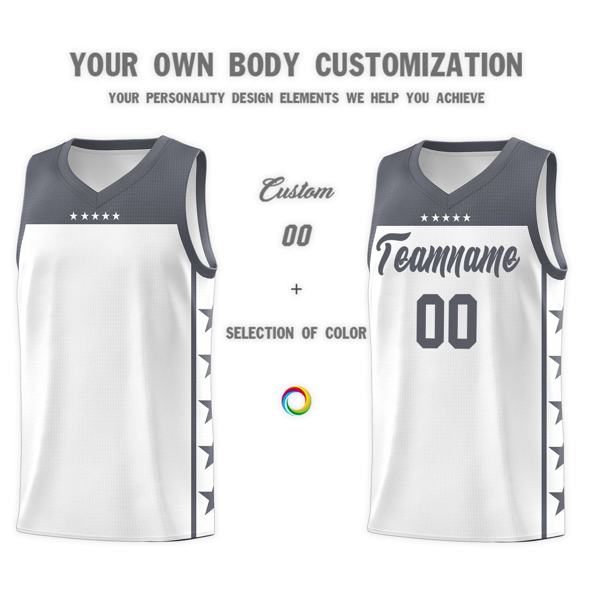 Custom White Dark Gray Color Block Sets Sports Uniform Basketball Jersey