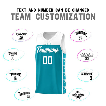 Custom Aqua White Color Block Sets Sports Uniform Basketball Jersey