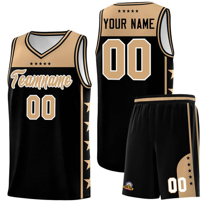 Custom Black Old Gold Color Block Sets Sports Uniform Basketball Jersey