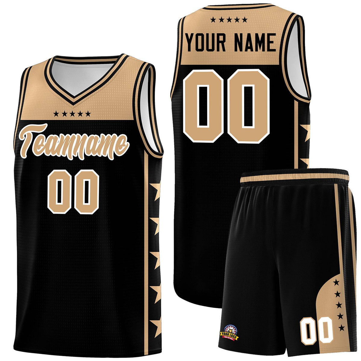 Custom Black Old Gold Color Block Sets Sports Uniform Basketball Jersey