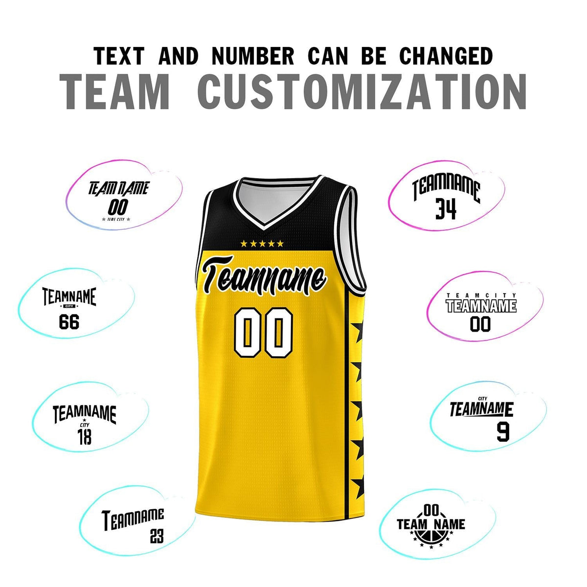 Custom Gold Black Color Block Sets Sports Uniform Basketball Jersey