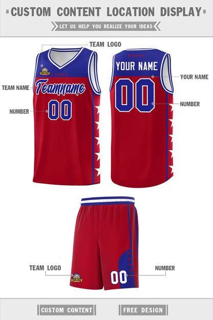 Custom Red Royal Color Block Sets Sports Uniform Basketball Jersey