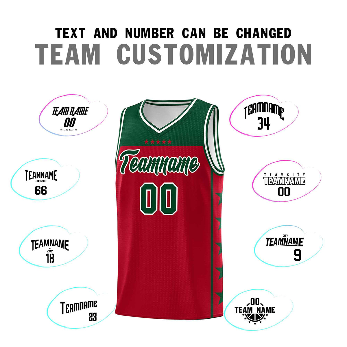 Custom Red Kelly Green Color Block Sets Sports Uniform Basketball Jersey