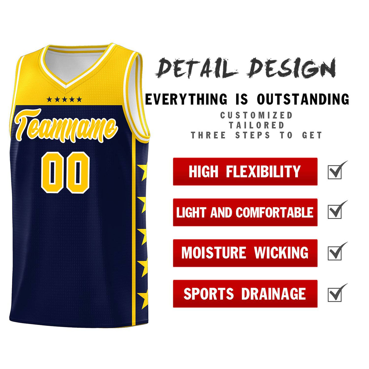 Custom Navy Yellow Color Block Sets Sports Uniform Basketball Jersey