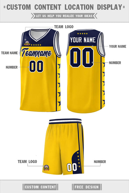 Custom Gold Navy Color Block Sets Sports Uniform Basketball Jersey