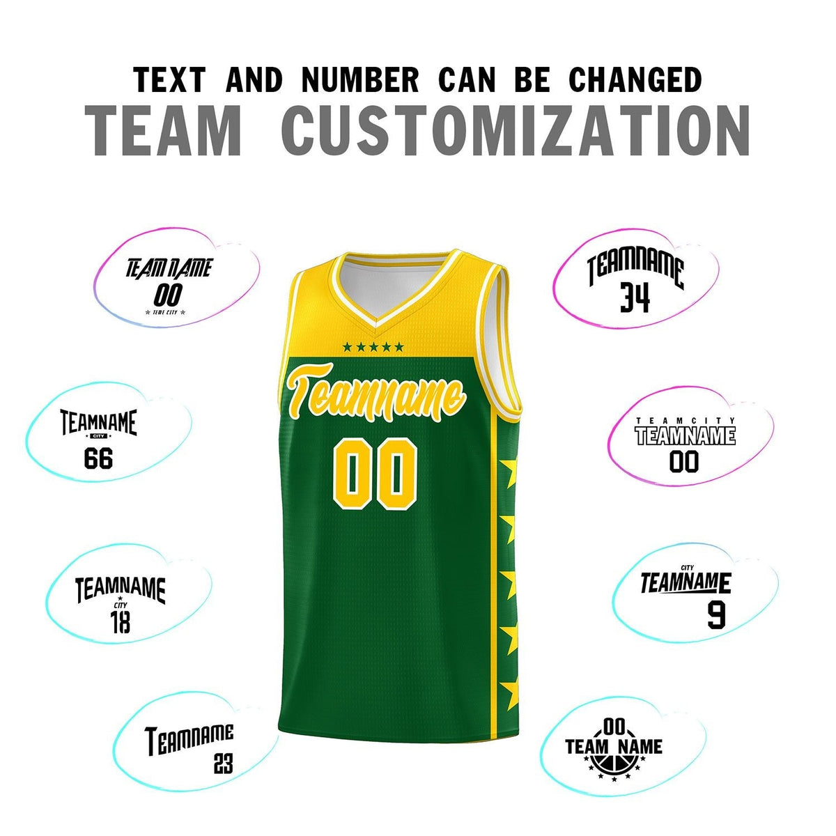 Custom Kelly Green Yellow Color Block Sets Sports Uniform Basketball Jersey