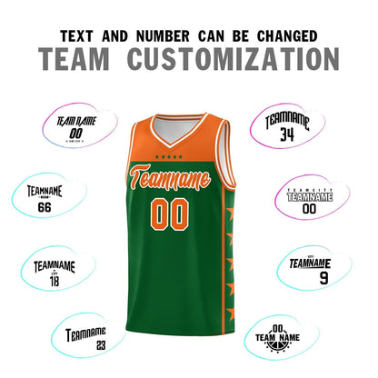 Custom Kelly Green Orange Color Block Sets Sports Uniform Basketball Jersey