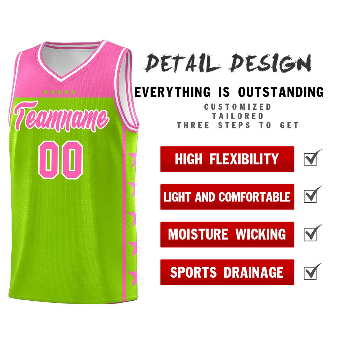 Custom Neon Green Pink Color Block Sets Sports Uniform Basketball Jersey