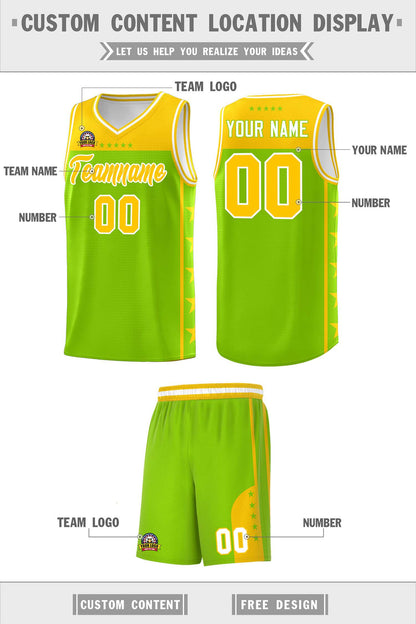 Custom Neon Green Yellow Color Block Sets Sports Uniform Basketball Jersey