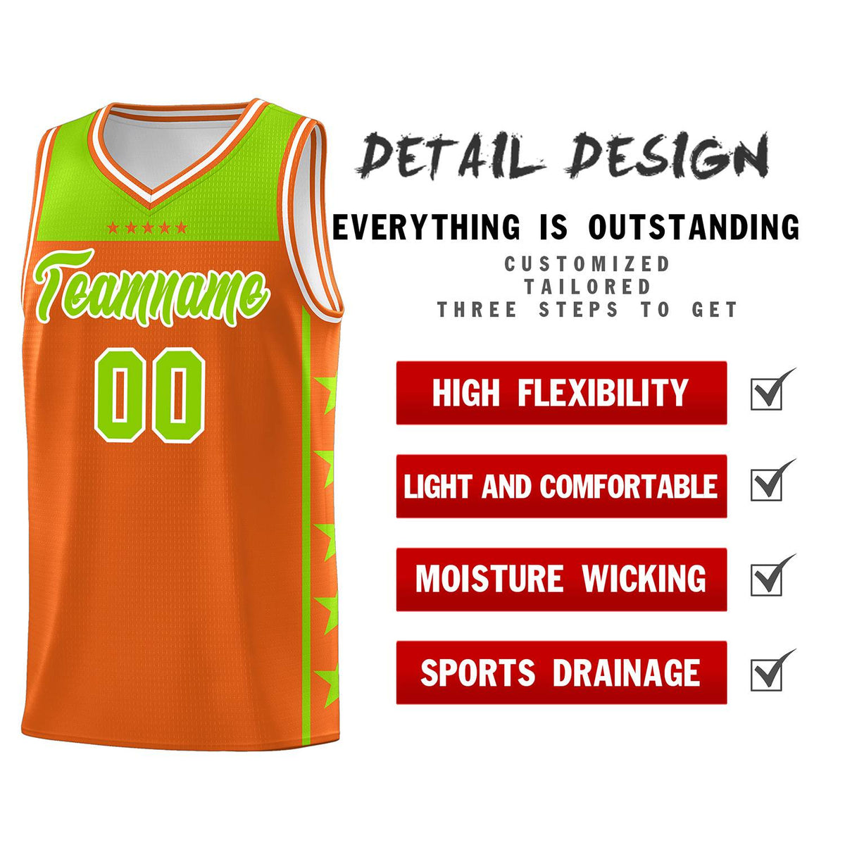 Custom Orange Neon Green Color Block Sets Sports Uniform Basketball Jersey