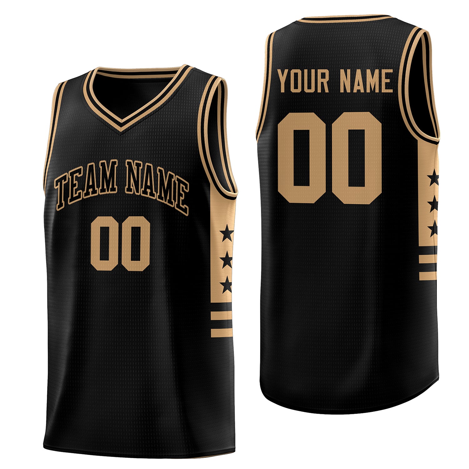 Custom Black Old Gold Personalized Star Pattern Sports  Basketball Jersey