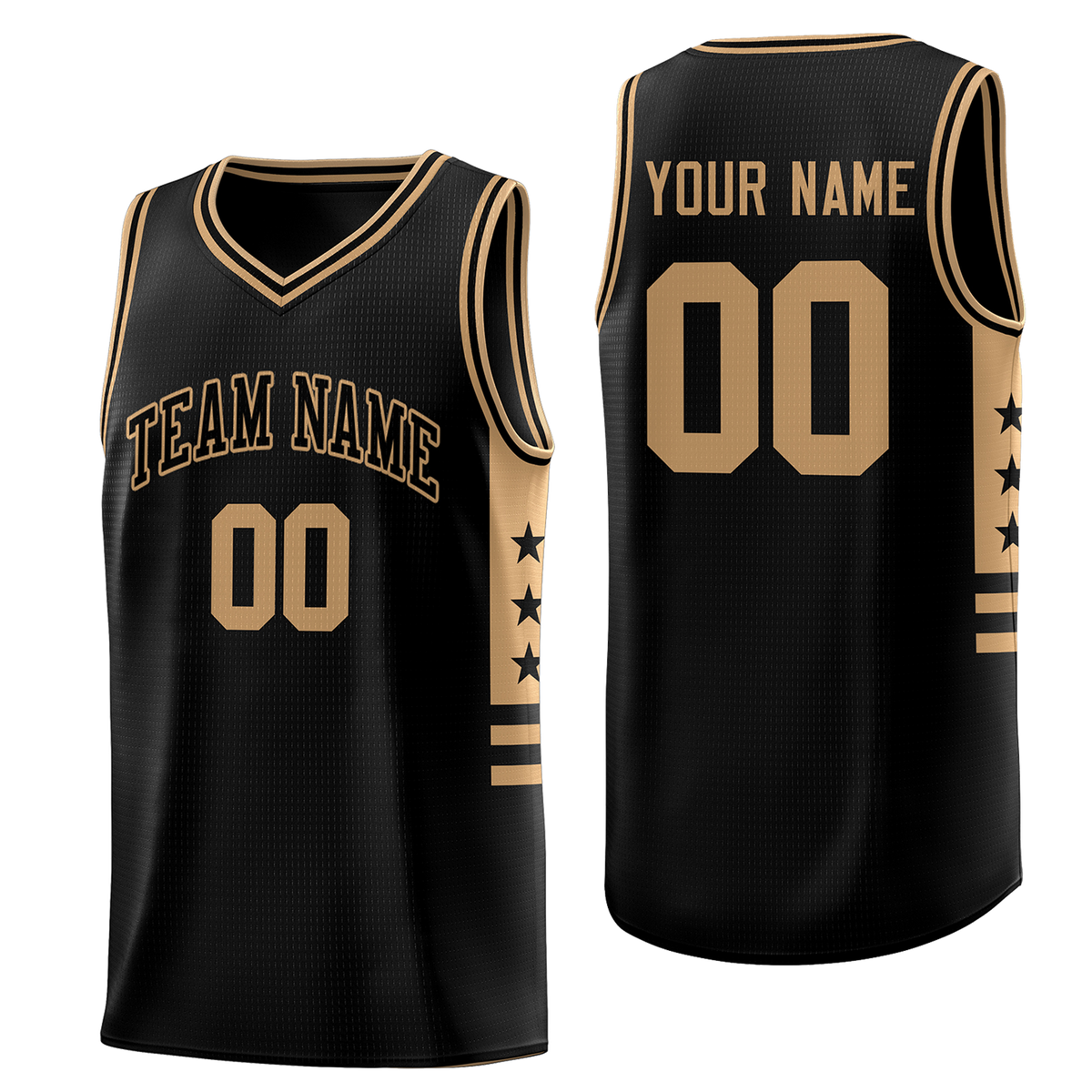 Custom Black Old Gold Personalized Star Pattern Sports  Basketball Jersey