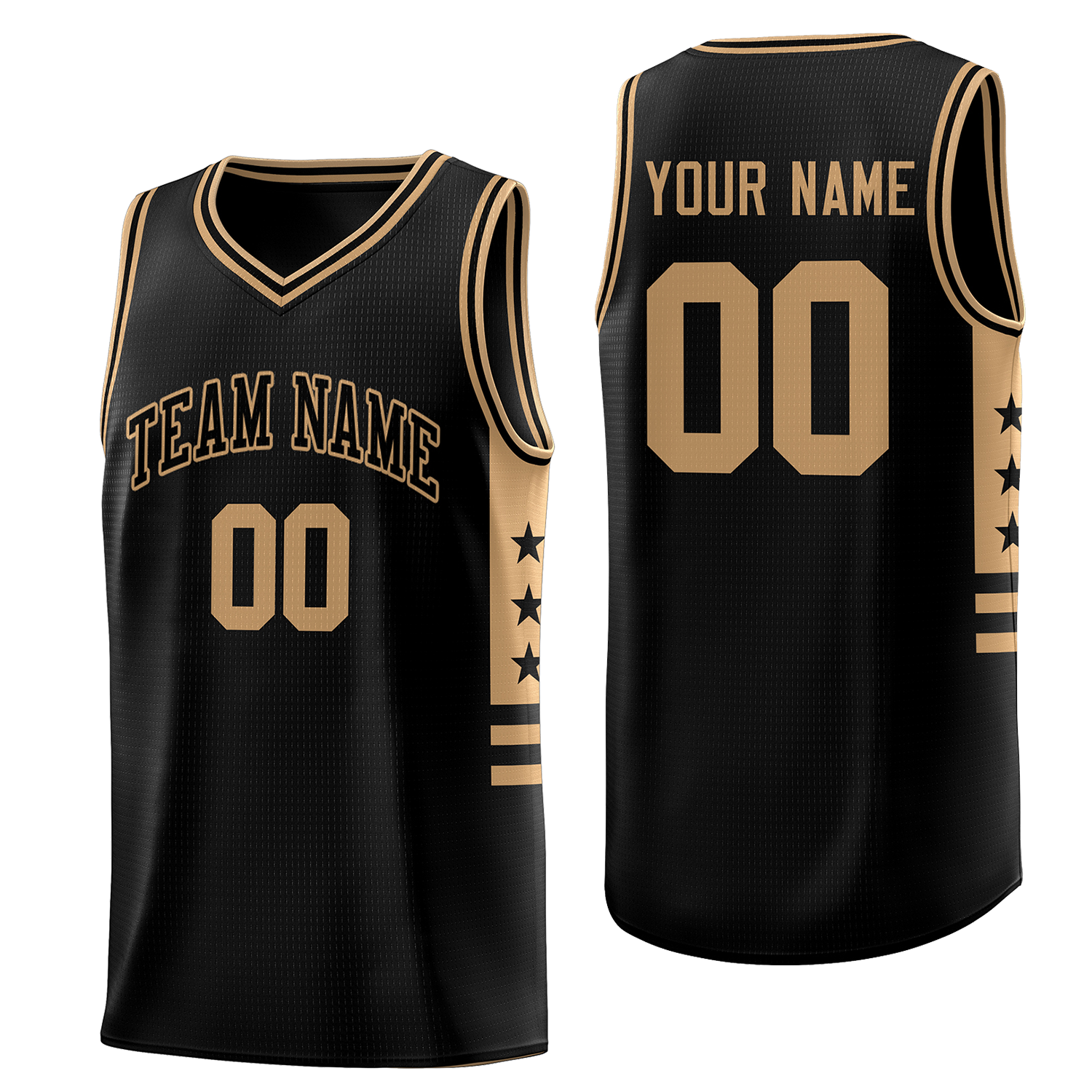 Custom Black Old Gold Personalized Star Pattern Sports  Basketball Jersey