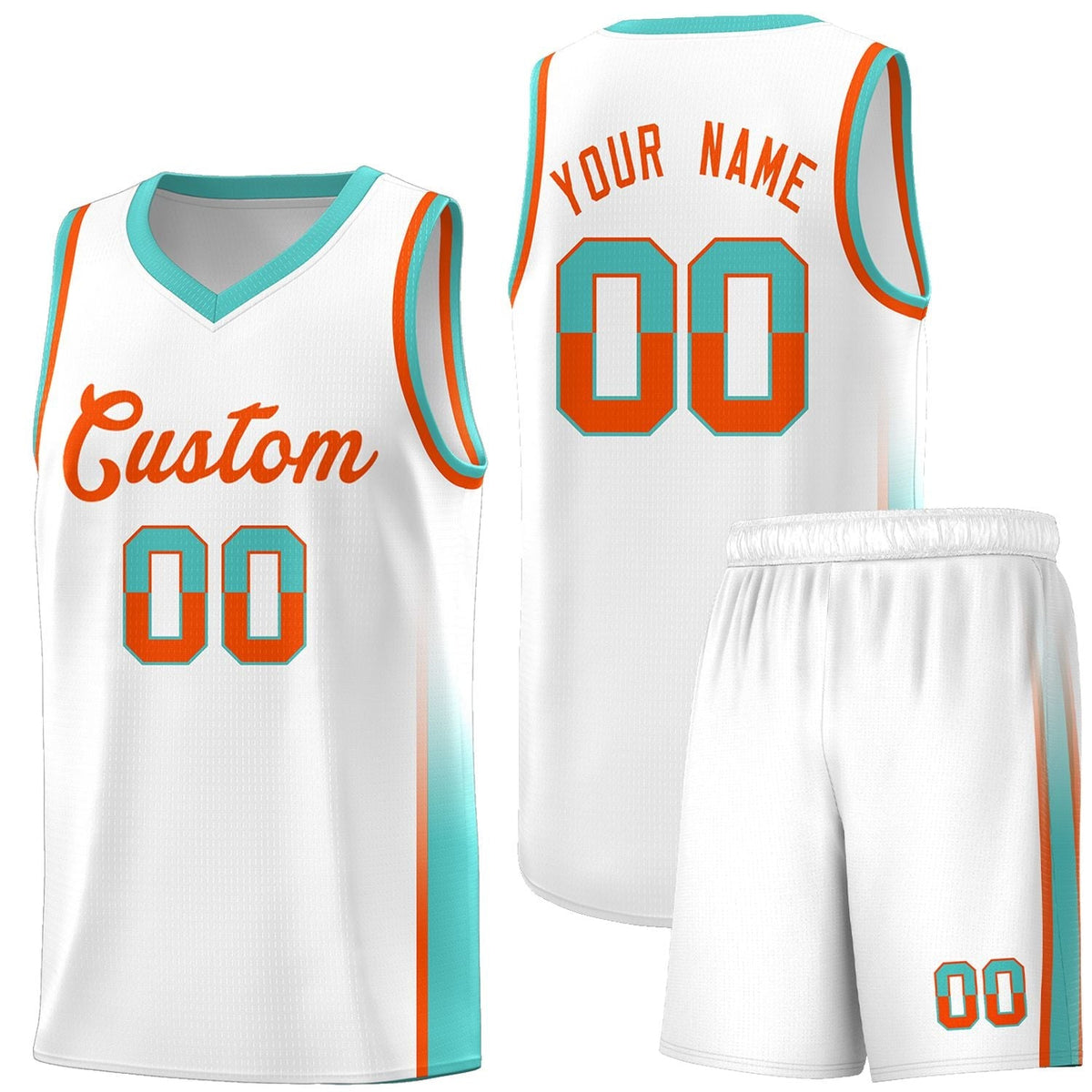 Custom White Orange-Aqua Personalized Two Tone Font Sports Uniform Basketball Jersey