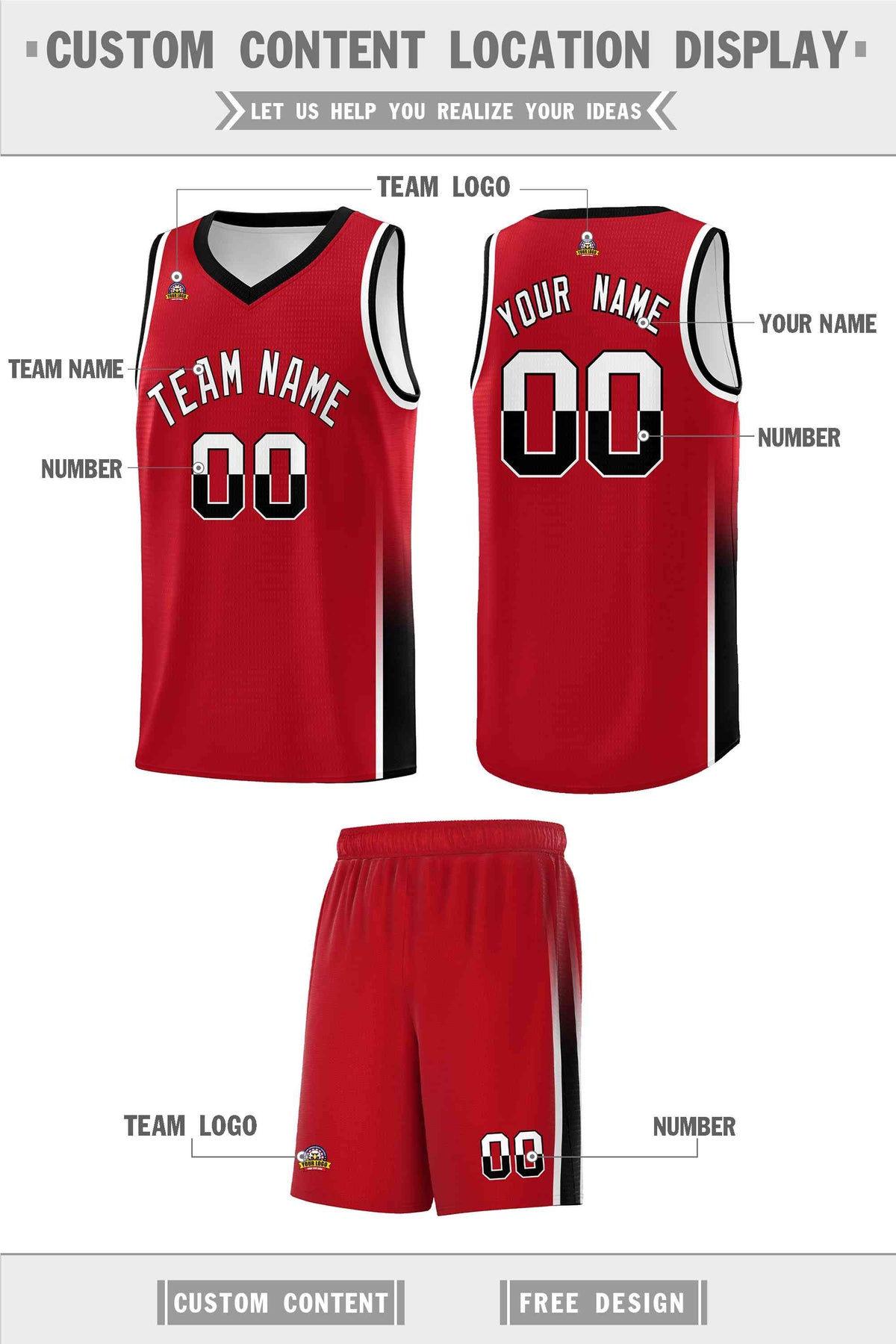 Custom Red White-Black Personalized Two Tone Font Sports Uniform Basketball Jersey