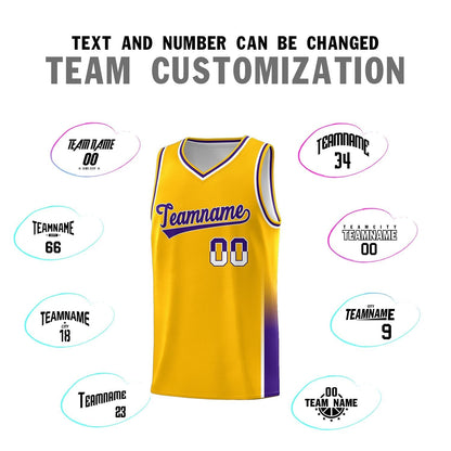 Custom Yellow White-Purple Personalized Two Tone Font Sports Uniform Basketball Jersey