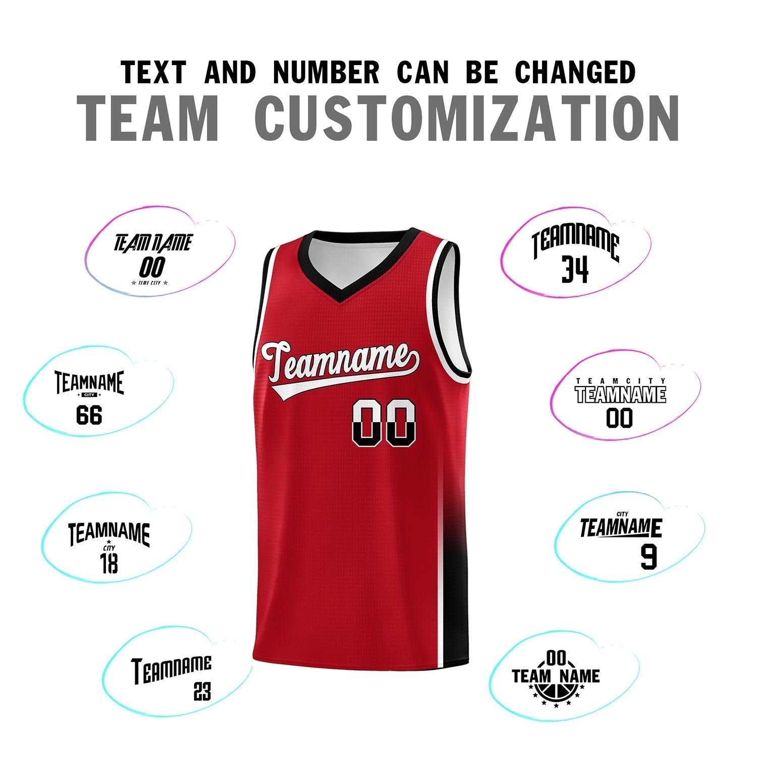 Custom Red White-Black Personalized Two Tone Font Sports Uniform Basketball Jersey
