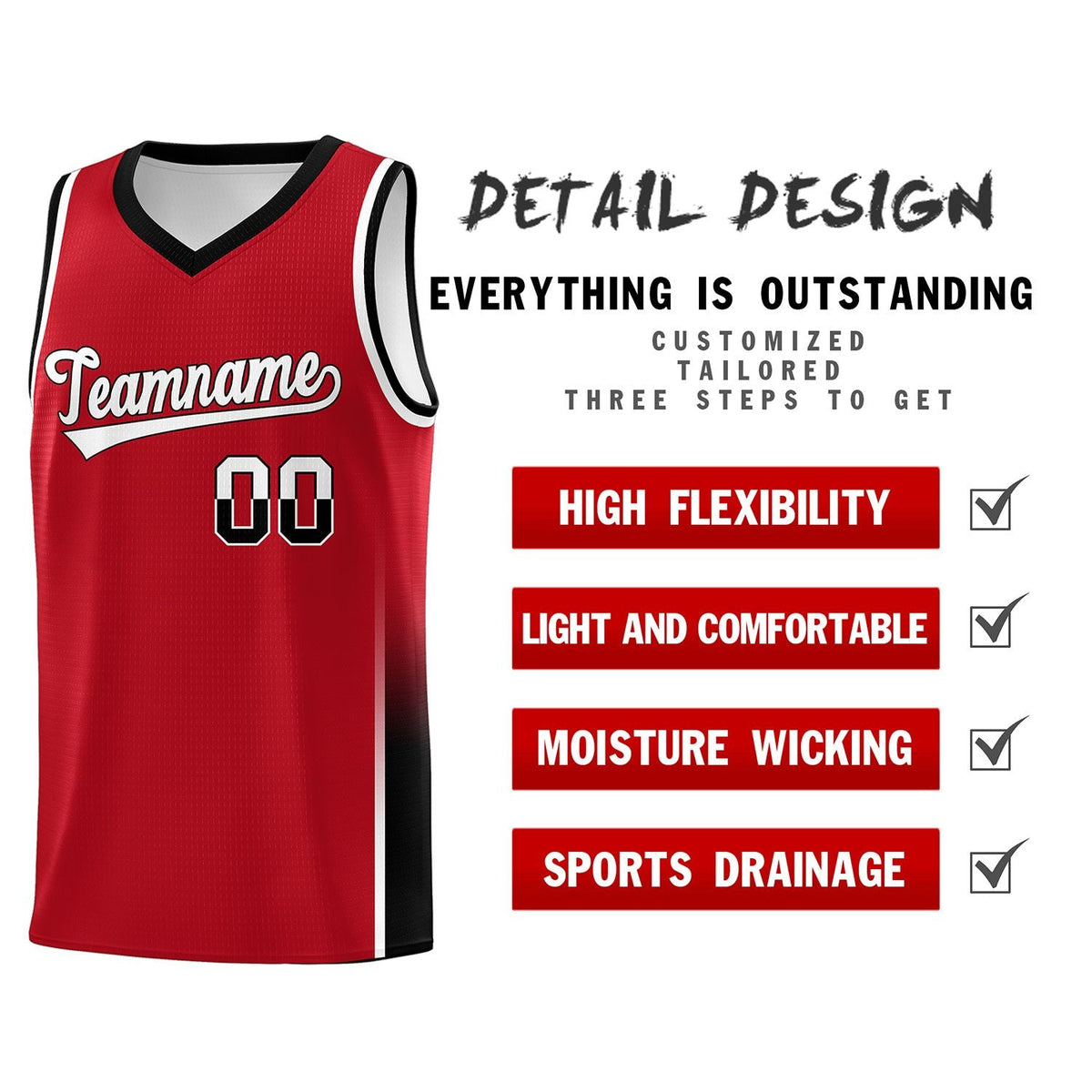 Custom Red White-Black Personalized Two Tone Font Sports Uniform Basketball Jersey