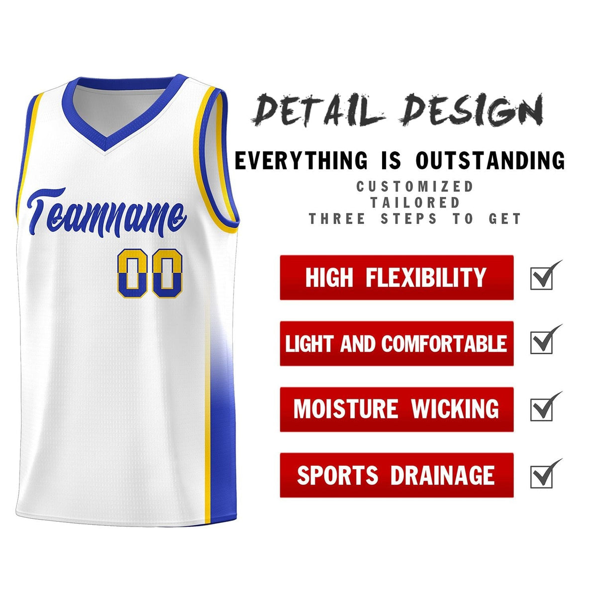 Custom White Gold-Royal Personalized Two Tone Font Sports Uniform Basketball Jersey