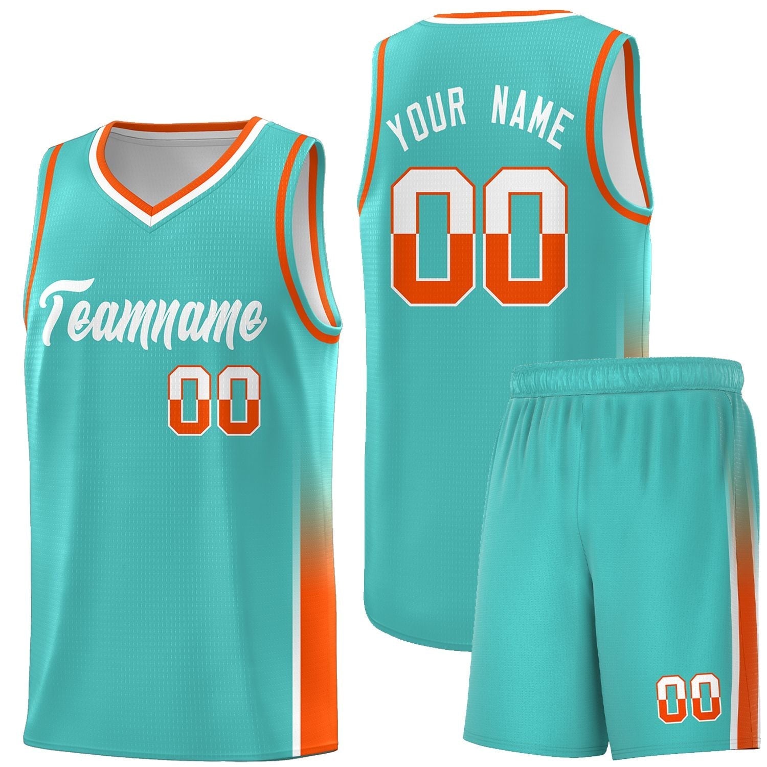 Custom Aqua White-Orange Personalized Two Tone Font Sports Uniform Basketball Jersey