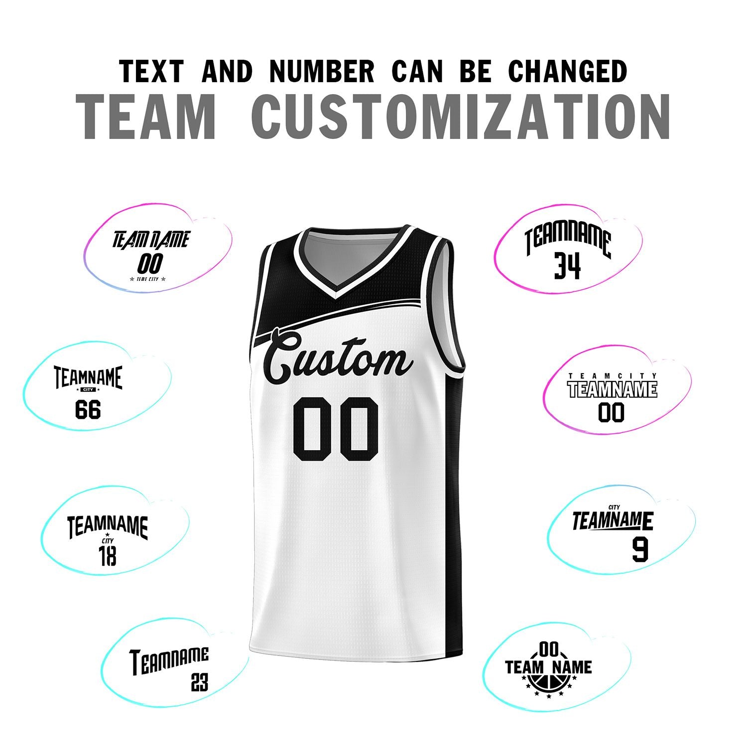 Custom White Black Color Block Sports Uniform Basketball Jersey