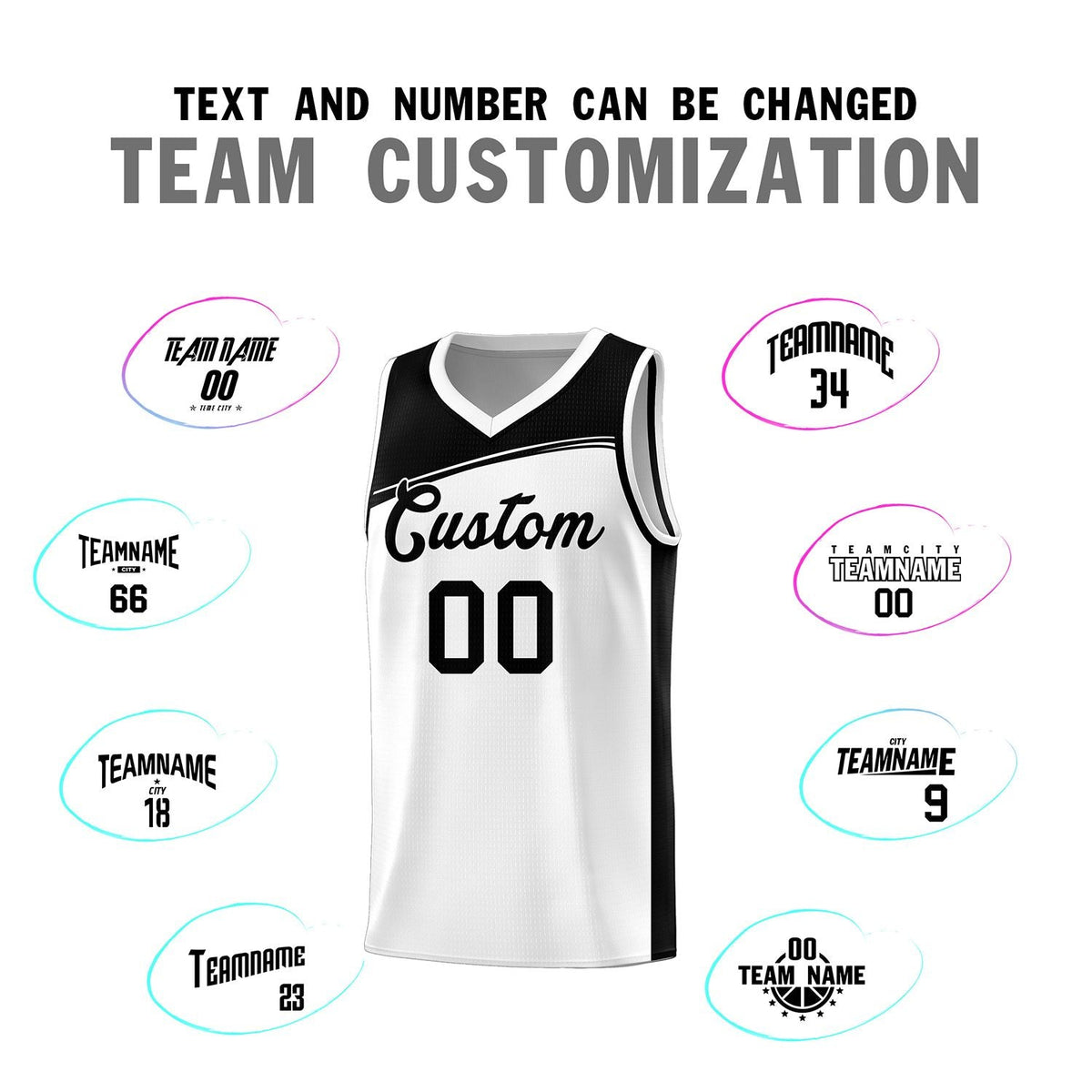 Custom White Black Color Block Sports Uniform Basketball Jersey