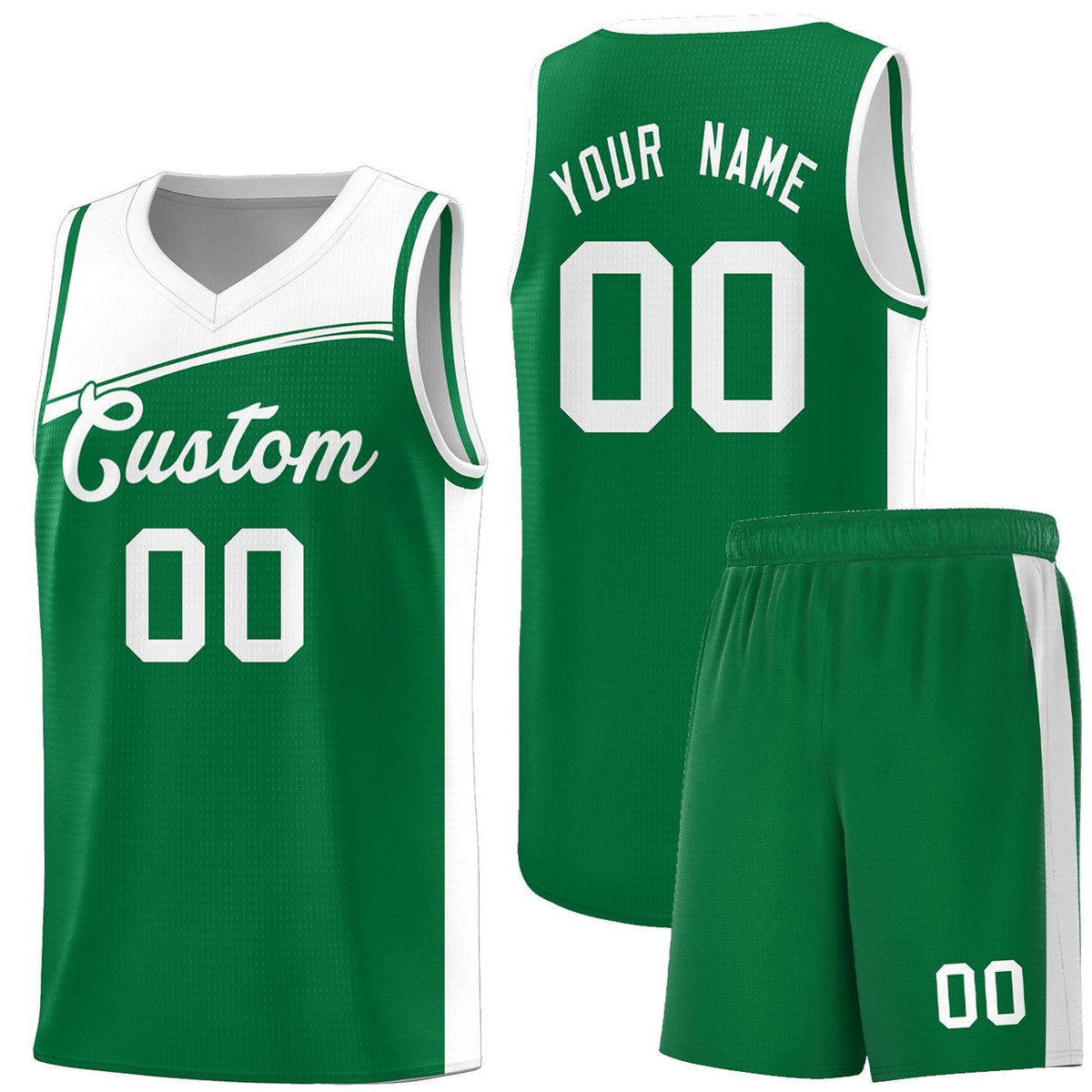 Custom Kelly Green White Color Block Sports Uniform Basketball Jersey